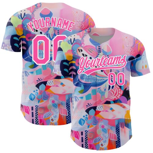 3DPattern3550 Custom Pink White 3D Pattern Design Abstract Painting Authentic Baseball Jersey