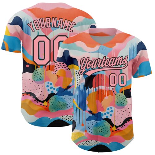 3DPattern3551 Custom Medium Pink Black 3D Pattern Design Abstract Painting Authentic Baseball Jersey