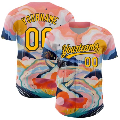 3DPattern3553 Custom Medium Pink Gold-Black 3D Pattern Design Abstract Painting Authentic Baseball Jersey