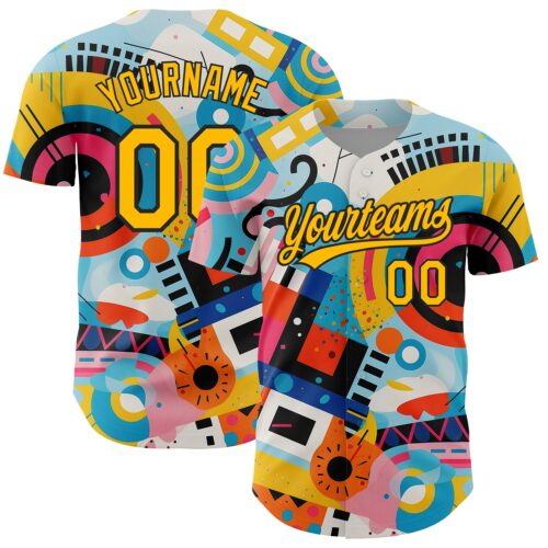 3DPattern3554 Custom White Gold-Black 3D Pattern Design Abstract Painting Authentic Baseball Jersey