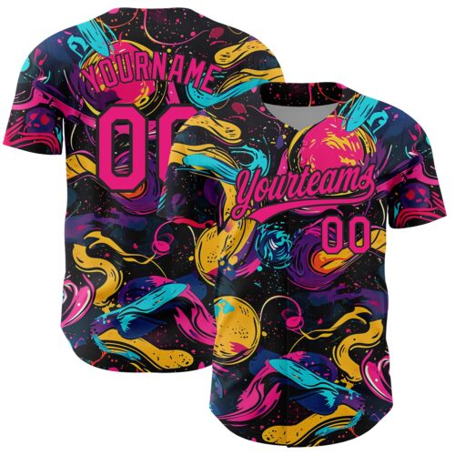 3DPattern3556 Custom Black Hot Pink 3D Pattern Design Abstract Painting Authentic Baseball Jersey
