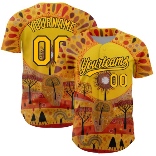 3DPattern3558 Custom Gold Black 3D Pattern Design Abstract Painting Authentic Baseball Jersey