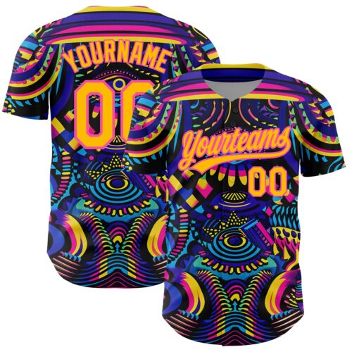 3DPattern3560 Custom Black Gold-Pink 3D Pattern Design Abstract Painting Authentic Baseball Jersey