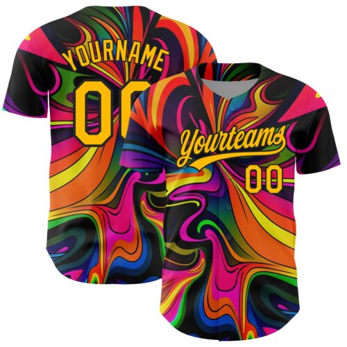 3DPattern3562 Custom Black Gold 3D Pattern Design Abstract Painting Authentic Baseball Jersey
