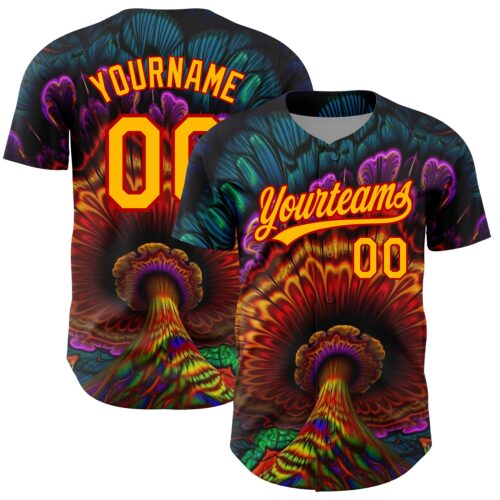 3DPattern3563 Custom Black Gold-Red 3D Pattern Design Peacock With Feather Authentic Baseball Jersey