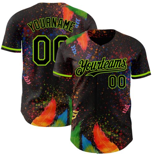 3DPattern3566 Custom Black Neon Green 3D Pattern Design Holi Festival Color Powder Authentic Baseball Jersey