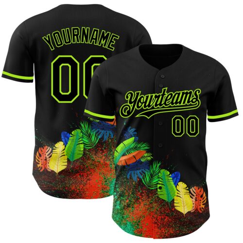 3DPattern3567 Custom Black Neon Green 3D Pattern Design Holi Festival Color Powder Authentic Baseball Jersey