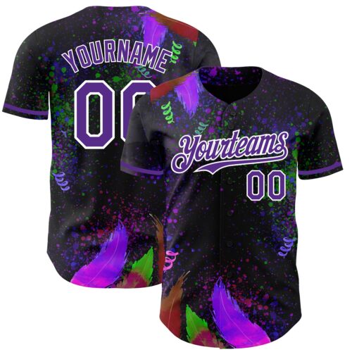 3DPattern3570 Custom Black Purple-White 3D Pattern Design Holi Festival Color Powder Authentic Baseball Jersey