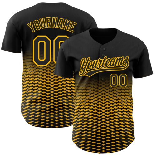 3DPattern3651 Custom Black Gold 3D Pattern Design Gradient Lines Authentic Baseball Jersey
