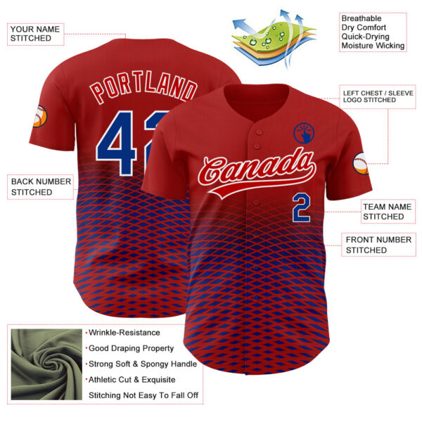 Custom Red Royal-White 3D Pattern Design Gradient Lines Authentic Baseball Jersey