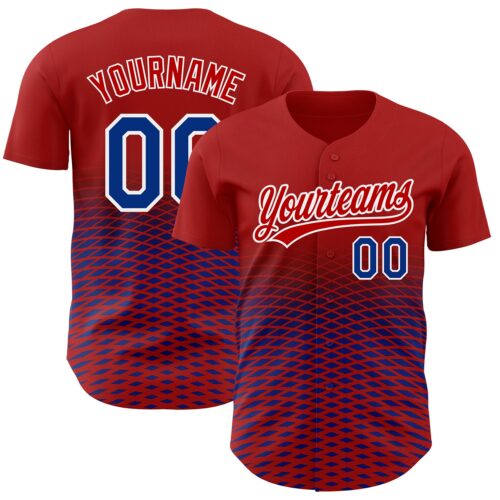 3DPattern3653 Custom Red Royal-White 3D Pattern Design Gradient Lines Authentic Baseball Jersey