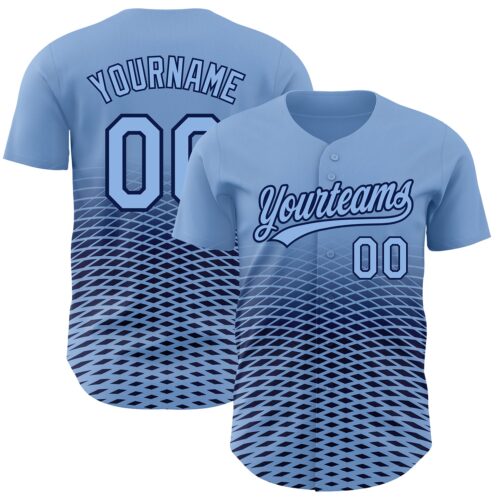 3DPattern3654 Custom Light Blue Navy 3D Pattern Design Gradient Lines Authentic Baseball Jersey