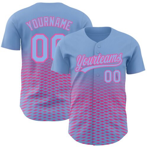 3DPattern3655 Custom Light Blue Pink 3D Pattern Design Gradient Lines Authentic Baseball Jersey