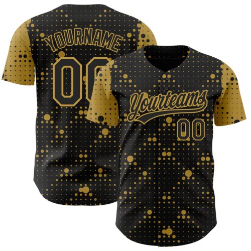 3DPattern3656 Custom Black Old Gold 3D Pattern Design Geometric Halftone Dots Authentic Baseball Jersey