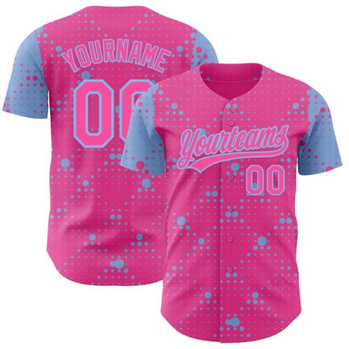 3DPattern3657 Custom Pink Light Blue 3D Pattern Design Geometric Halftone Dots Authentic Baseball Jersey