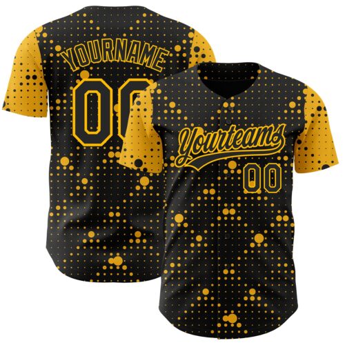 3DPattern3658 Custom Black Gold 3D Pattern Design Geometric Halftone Dots Authentic Baseball Jersey