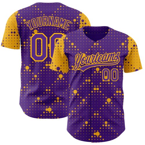 3DPattern3659 Custom Purple Gold 3D Pattern Design Geometric Halftone Dots Authentic Baseball Jersey