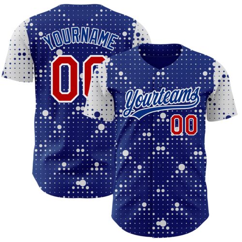 3DPattern3660 Custom Royal Red-White 3D Pattern Design Geometric Halftone Dots Authentic Baseball Jersey