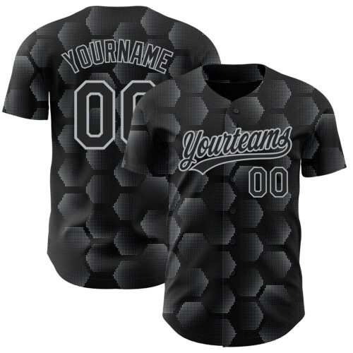 3DPattern3669 Custom Black Gray 3D Pattern Design Halftone Geometric Shapes Authentic Baseball Jersey