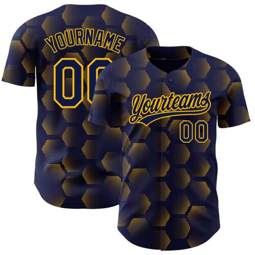 3DPattern3671 Custom Navy Gold 3D Pattern Design Halftone Geometric Shapes Authentic Baseball Jersey