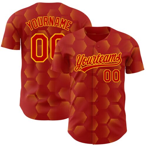 3DPattern3672 Custom Red Gold 3D Pattern Design Halftone Geometric Shapes Authentic Baseball Jersey