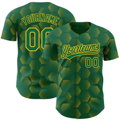 3DPattern3673 Custom Kelly Green Gold 3D Pattern Design Halftone Geometric Shapes Authentic Baseball Jersey