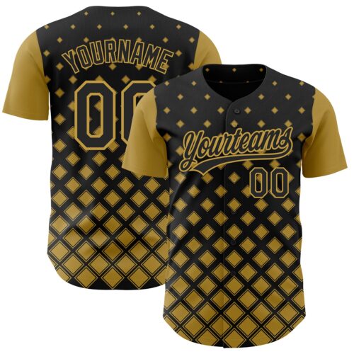 3DPattern3674 Custom Black Old Gold 3D Pattern Design Geometric Shapes Authentic Baseball Jersey
