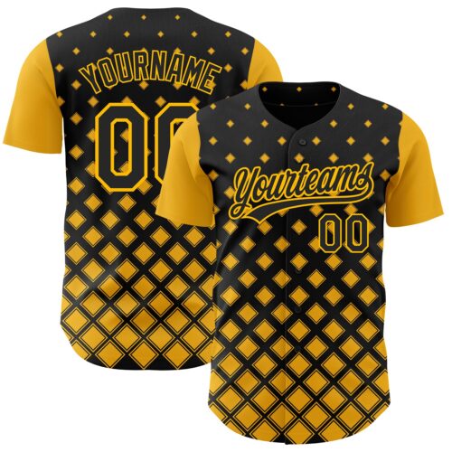 3DPattern3675 Custom Black Gold 3D Pattern Design Geometric Shapes Authentic Baseball Jersey