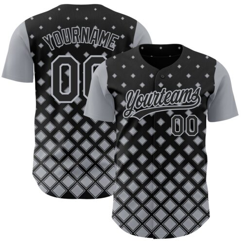 3DPattern3676 Custom Black Gray 3D Pattern Design Geometric Shapes Authentic Baseball Jersey