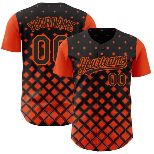 3DPattern3677 Custom Black Orange 3D Pattern Design Geometric Shapes Authentic Baseball Jersey