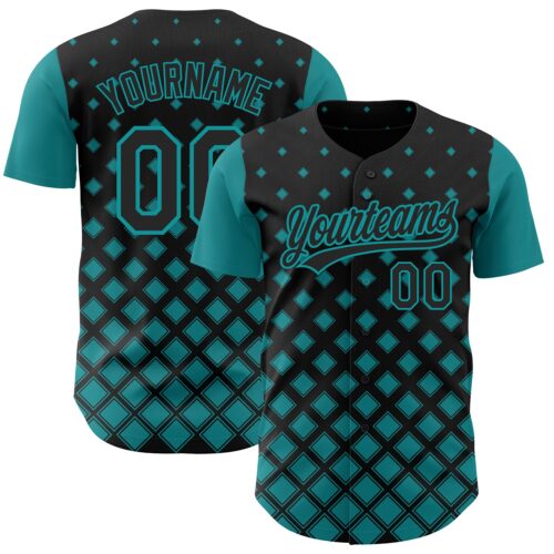 3DPattern3678 Custom Black Teal 3D Pattern Design Geometric Shapes Authentic Baseball Jersey