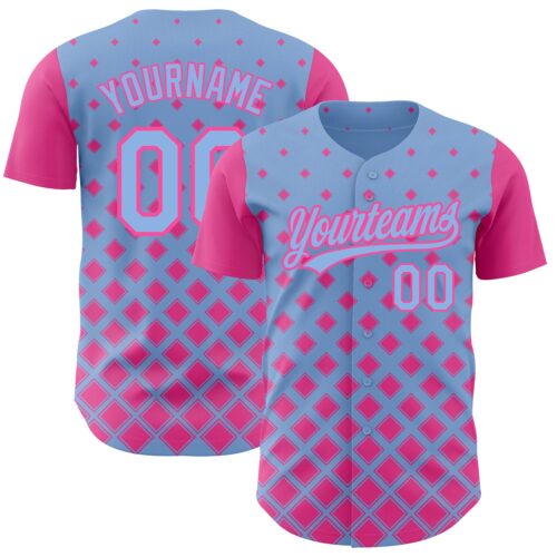 3DPattern3679 Custom Light Blue Pink 3D Pattern Design Geometric Shapes Authentic Baseball Jersey
