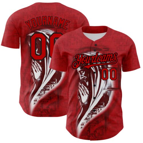 3DPattern3682 Custom Red Black 3D Pattern Design Religion Jesus Christc Authentic Baseball Jersey