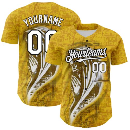 3DPattern3683 Custom Yellow White-Black 3D Pattern Design Religion Jesus Christ Authentic Baseball Jersey