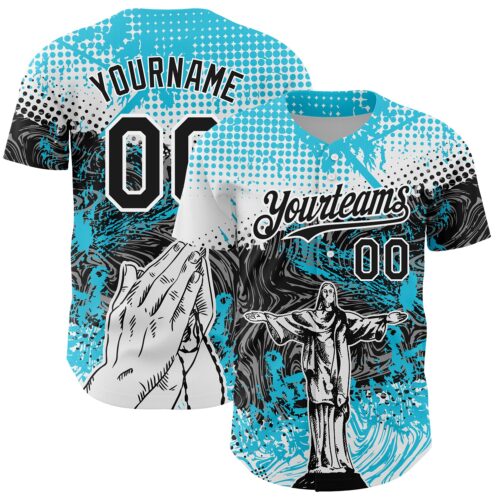 3DPattern3690 Custom Light Blue Black-White 3D Pattern Design Religion Jesus Christ Authentic Baseball Jersey