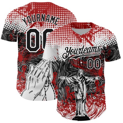 3DPattern3691 Custom Red Black-White 3D Pattern Design Religion Jesus Christ Authentic Baseball Jersey