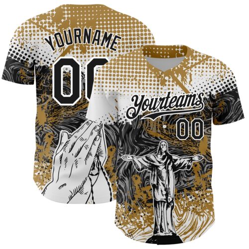 3DPattern3692 Custom Old Gold Black 3D Pattern Design Religion Jesus Christ Authentic Baseball Jersey