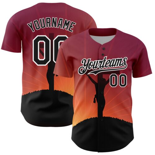 3DPattern3698 Custom Red Black-White 3D Pattern Design Religion Cross Jesus Christ Good Friday Authentic Baseball Jersey