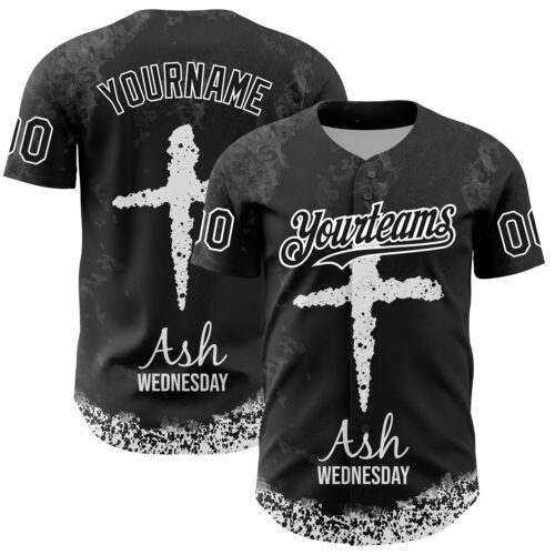 3DPattern3703 Custom Black White-Gray 3D Pattern Design Religion Cross Jesus Christ Ash Wednesday Authentic Baseball Jersey