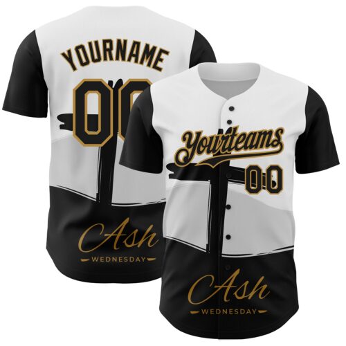 3DPattern3704 Custom White Black-Old Gold 3D Pattern Design Religion Cross Jesus Christ Ash Wednesday Authentic Baseball Jersey