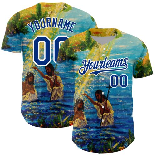 3DPattern3708 Custom Royal White 3D Pattern Design Religion Jesus Christ Authentic Baseball Jersey