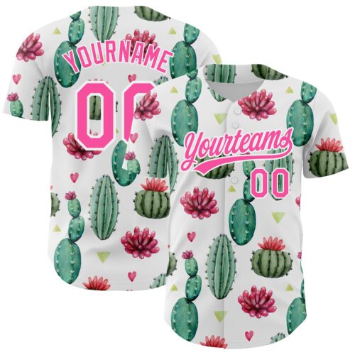 3DPattern3937 Custom White Pink 3D Pattern Design Cactus Festival Authentic Baseball Jersey
