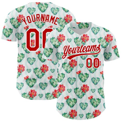 3DPattern3944 Custom White Red 3D Pattern Design Cactus Festival Authentic Baseball Jersey