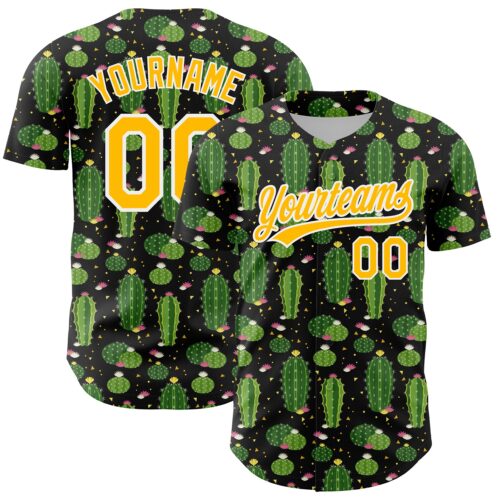 3DPattern3947 Custom Black Gold-White 3D Pattern Design Cactus Festival Authentic Baseball Jersey