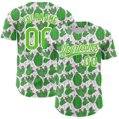 3DPattern3948 Custom White Aurora Green 3D Pattern Design Cactus Festival Authentic Baseball Jersey