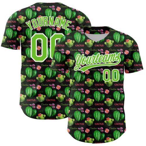 3DPattern3949 Custom Black Aurora Green-White 3D Pattern Design Cactus Festival Authentic Baseball Jersey