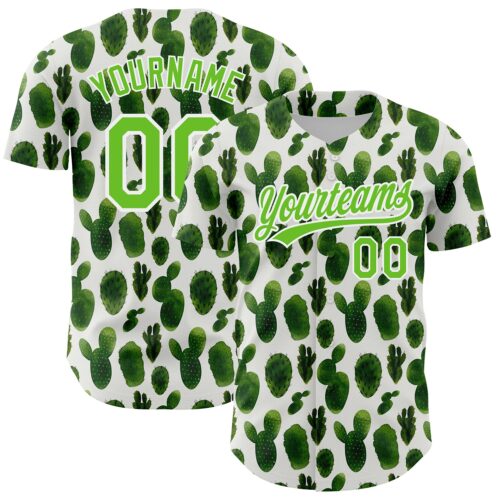 3DPattern3950 Custom White Aurora Green 3D Pattern Design Cactus Festival Authentic Baseball Jersey