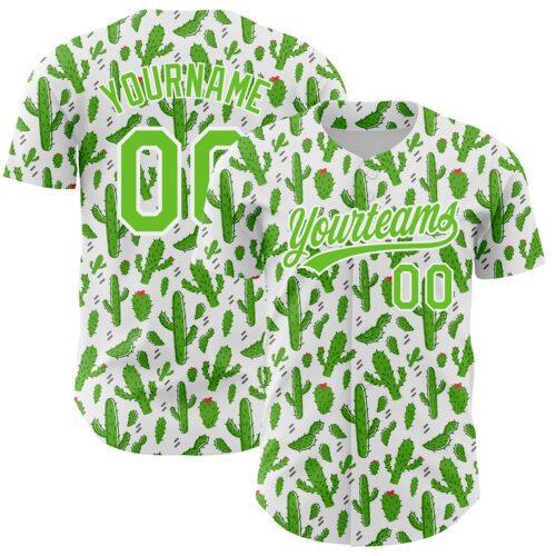 3DPattern3951 Custom White Aurora Green 3D Pattern Design Cactus Festival Authentic Baseball Jersey
