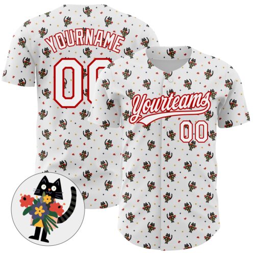 3DPattern4257_cb9bac67-94c3-4bcd-bfb5-fc5c53b181ff Custom White Red 3D Pattern Design Animal Cat Authentic Baseball Jersey