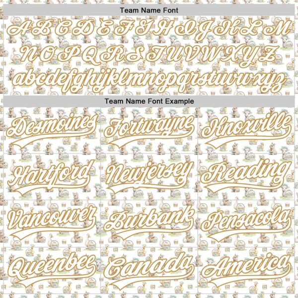 Custom White Old Gold 3D Pattern Design Animal Rabbit Sheep Chicken And Duck Authentic Baseball Jersey